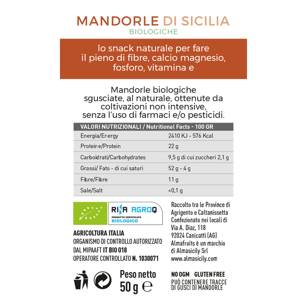 ALMASICILY - Сицилийский миндаль, набор из 12 упаковок по 50 г. - Superalex.co